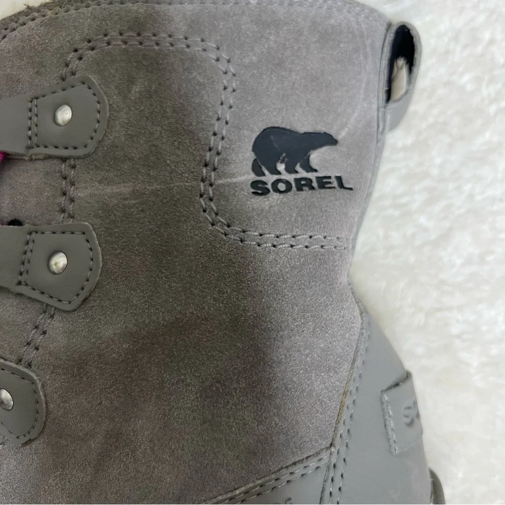 Sorel snow boot waterproof grey pink size 5